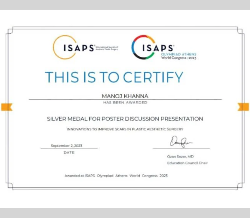 Silver Medal for Poster Discussion Presentation | Plastic Surgery India